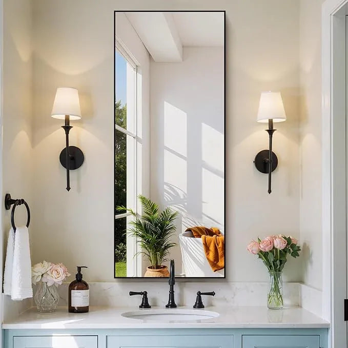 COFENY Black Bathroom Mirror for Wall, 20x48 Inch Rectangle Mirror with Metal Frame, Modern Vanity Mirrors for Bathroom Living Room, Entryway Hangs Horizontal or Vertical - ModernBath