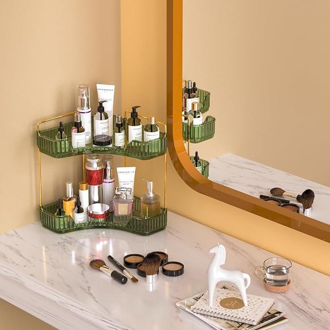 GTI 2 Tier Bathroom Counter Organizer, Multi-Function Corner Bathroom Organizer Countertop,Makeup Organizer Perfume for Dresser Vanity Tray, Spice Rack Organizer for Kitchen (Clear) - ModernBath