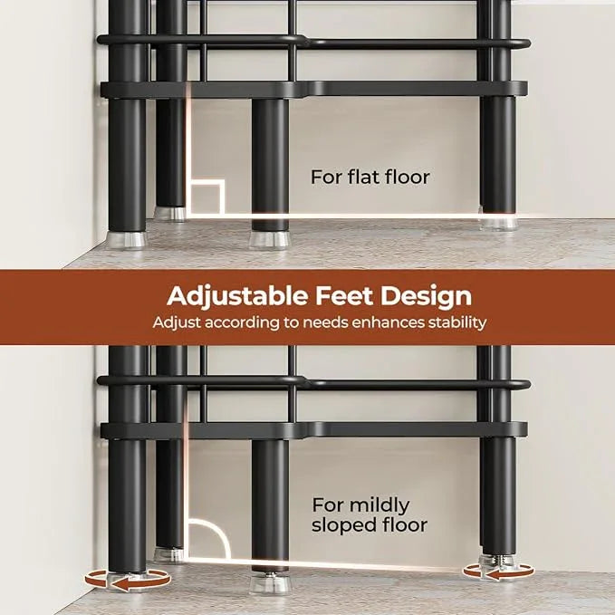Orimade Rustproof 3 Tier Floor Standing Corner Shower Caddy Organizer with Toothbrush Holder, Large Spacing Floor Shower Shelf Rack Storage Stands with Hooks for Bathroom Kitchen, Black - ModernBath