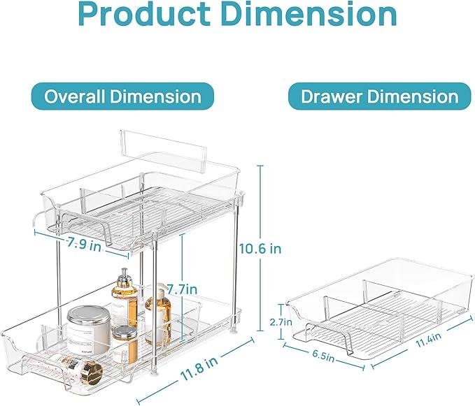 Vtopmart 4 Pack 2 Tier Bathroom Under Sink Organizers and Storage, Clear Kitchen Pantry Organization, Pull Out Medicine Cabinet Organizer with Movable Dividers - ModernBath