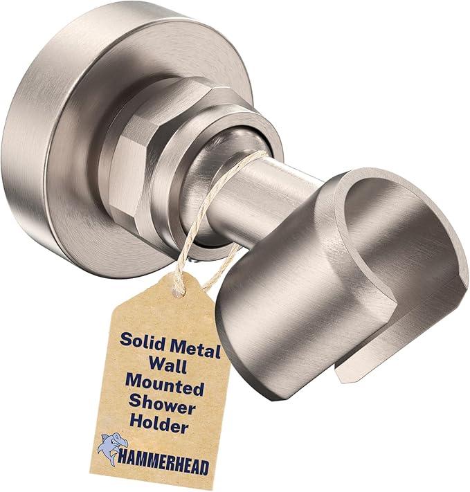 HammerHead Showers Solid Metal Handheld Showerhead Holder Wall Mount, Adjustable Screw-Mounted Pivot Ball, Shower Hose Holder, Fits Most Handheld Showerheads, Brushed Nickel - ModernBath