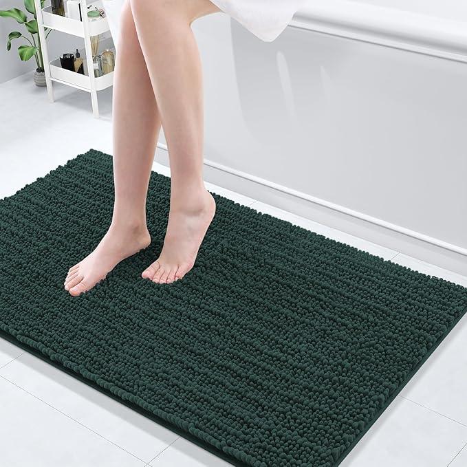 Arotive Luxury Chenille Bathroom Rug Mat, Extra Soft Thick Absorbent Shaggy Bath Rugs, Non-Slip Machine Wash Dry, Plush Bath Mats for Bathroom, Shower and Tub, 44x24, Dark Green - ModernBath