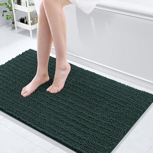 Arotive Luxury Chenille Bathroom Rug Mat, Extra Soft Thick Absorbent Shaggy Bath Rugs, Non-Slip Machine Wash Dry, Plush Bath Mats for Bathroom, Shower and Tub, 44x24, Dark Green - ModernBath