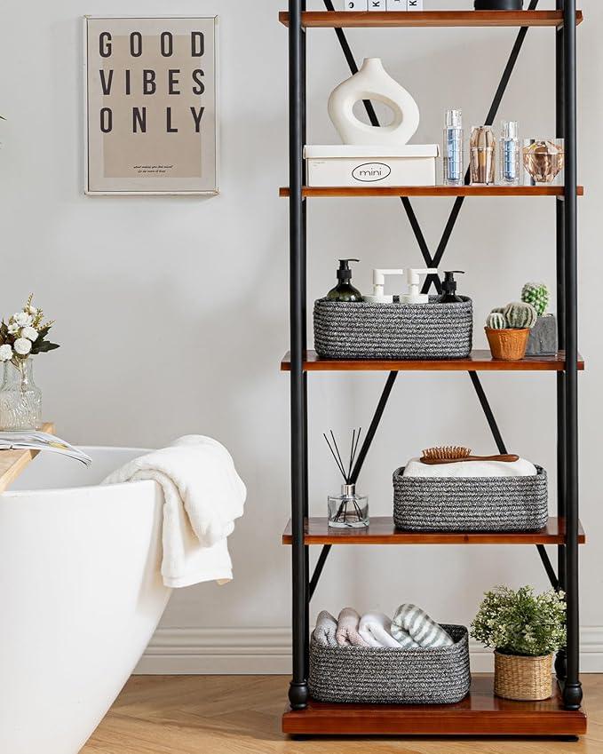 Small Woven Basket, 12 x 8 x 4.5 Inches, Storage Basket for Organizing, Cute Small Rope Shelf Closet Cube Storage Bins Baskets for Shelves, Dog Toy Gift Baskets Empty, 3 Pack Mixed Black - ModernBath