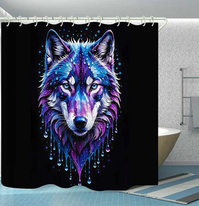 LYFANS Bathroom Using A Black Background Wolf Head 3D Shower Curtain, Luxury Bathtub Standard Shower Curtains, Waterproof and Bright Fabric Shower Curtain, Size (72x72 Inches) - ModernBath