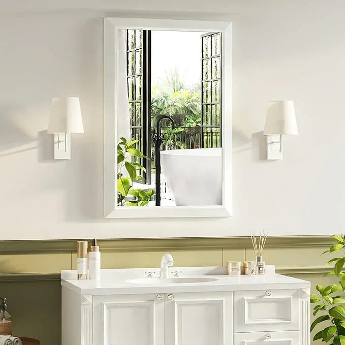 Bathroom Mirror for Over Sink,24x36Inch White Thick Anti-Rust Metal Frame, Rectangle Decorative Wall Mirror with HD Tempered Glass, Horizontal or Vertical Mount for Vanity, Bathroom,Living Room - ModernBath