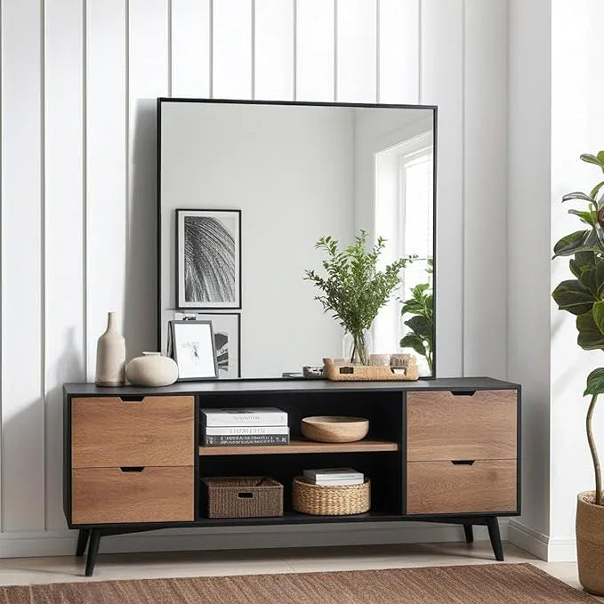 MEETDH Rectangle Bathroom Mirror 30x30 inch, Large Mirror with Black Frame, Rectangular Vanity Mirror 30" X 30", Modern Matte Wall Mounting Mirrors, Hang Horizontal or Vertical - ModernBath