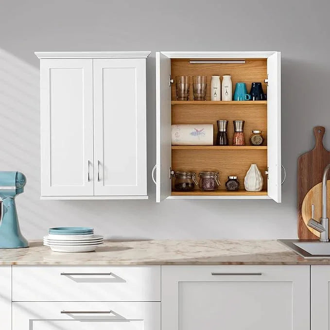 Medicine Cabinet -Bathroom Cabinet Wall Mount with DIY Lighting Unique Top and Dual-Tone Design, Over The Toilet Saver Storage Cabinets - ModernBath