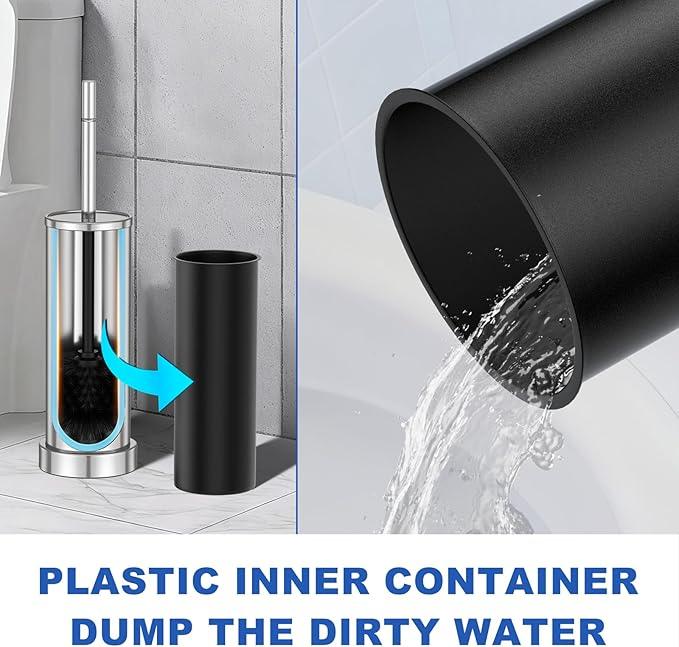 304 Stainless Steel Toilet Brush and Holder Set, Heavy Duty Toilet Bowl Brush and Holder with Removable Inner Bowl, Splash Protection, Long Handle for Bathroom - ModernBath