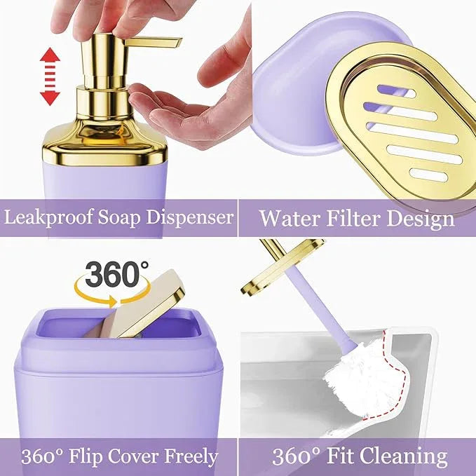 XLHOMO Bathroom Set - Purple and Gold Bathroom Accessories Set, Bathroom Sets with Shower Curtain and Rugs, Purple Shower Curtain Set with Bathroom Trash Can, Soap Dispenser, Soap Dish for Home Decor - ModernBath