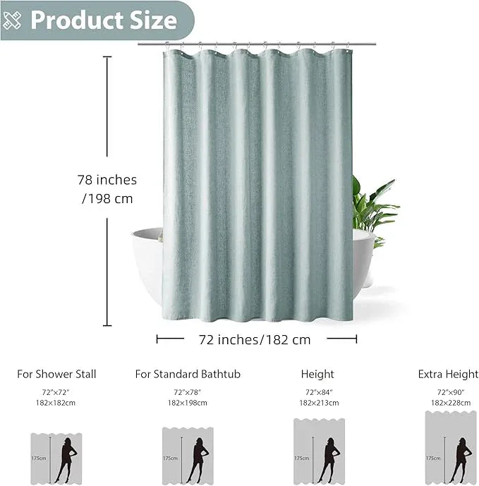 Jowels Blue Linen Shower Curtain, Boho Farmhouse Shower Curtain Set for Bathroom, 200GSM Luxury Weighted Water Resistant Fabric Textured Shower Curtains with 12 Metal Hooks, 72Wx78H - ModernBath