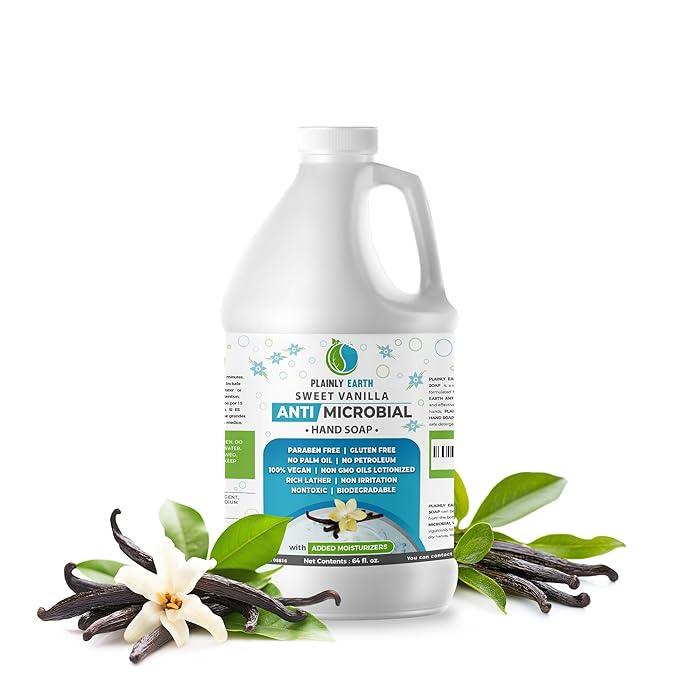 Plainly Earth Antimicrobial Liquid Hand Soap (64 Oz) - Antibacterial Soap Refill - Hand Soap Refill Bottle - Cruelty Free Moisturizing Soap, Sweet Vanilla - ModernBath