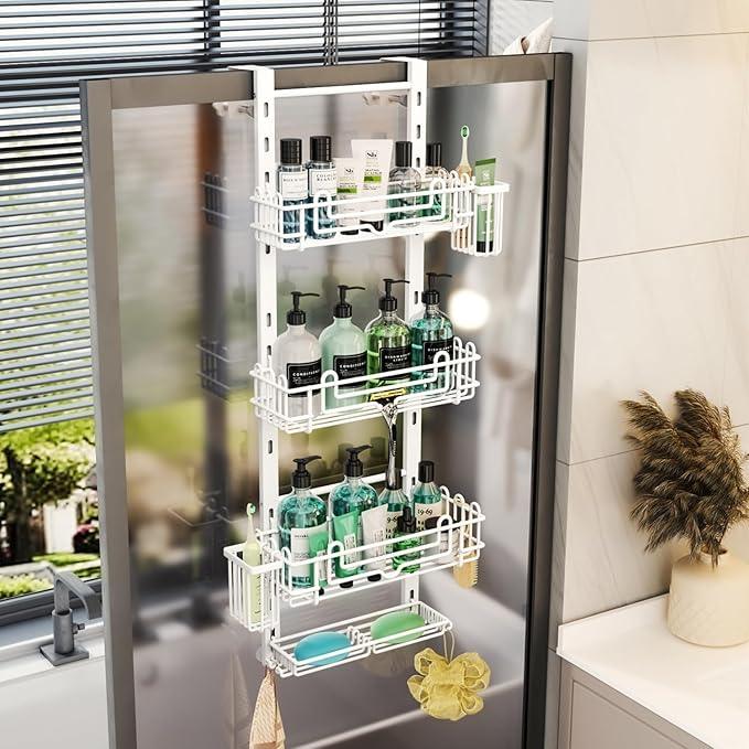 HapiRm 4 Tier Over the Door Shower Caddy, Hanging Shower Caddy with 22 Hooks and 2 Toothbrush Holders, No Drilling Adjustable Hanging Bathroom Organizer - White - ModernBath