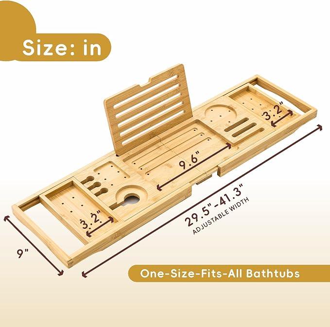 Premium Foldable Bamboo Bathtub Tray Caddy, Expandable Bath Caddy Tray with Holder, Natural Bath Shelf Over Tub, Spa Bathroom Accessories & Gifts for Home - ModernBath