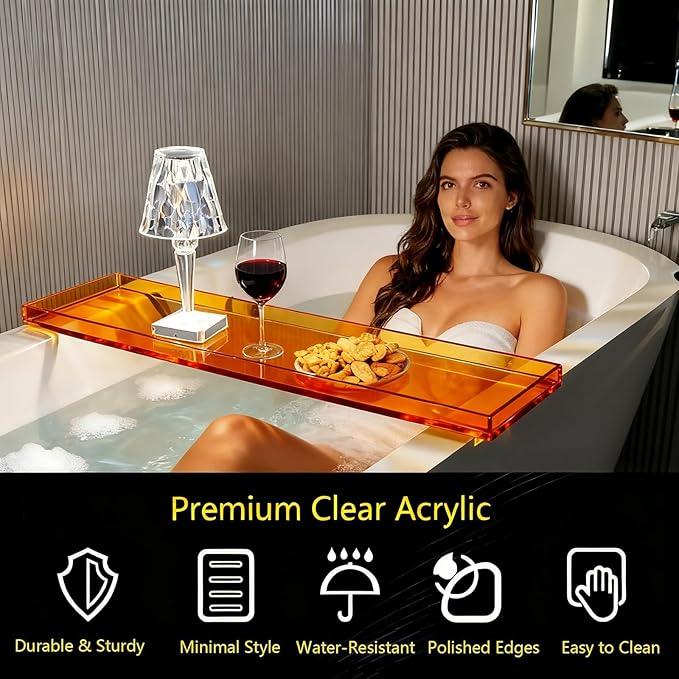 CXNGD Bathtub Tray Table, Clear Acrylic, Anti-Slip Bath Caddy, (Amber, L32.3″ x W7.87″ x H1.18″) - ModernBath