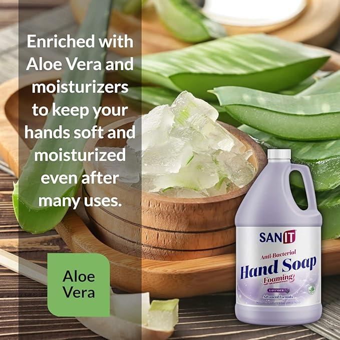 Sanit Antibacterial Foaming Hand Soap Refill - Advanced Formula with Aloe Vera and Moisturizers - All-Natural Moisturizing Hand Wash - Made in USA, Lavender, 1 Gallon - ModernBath