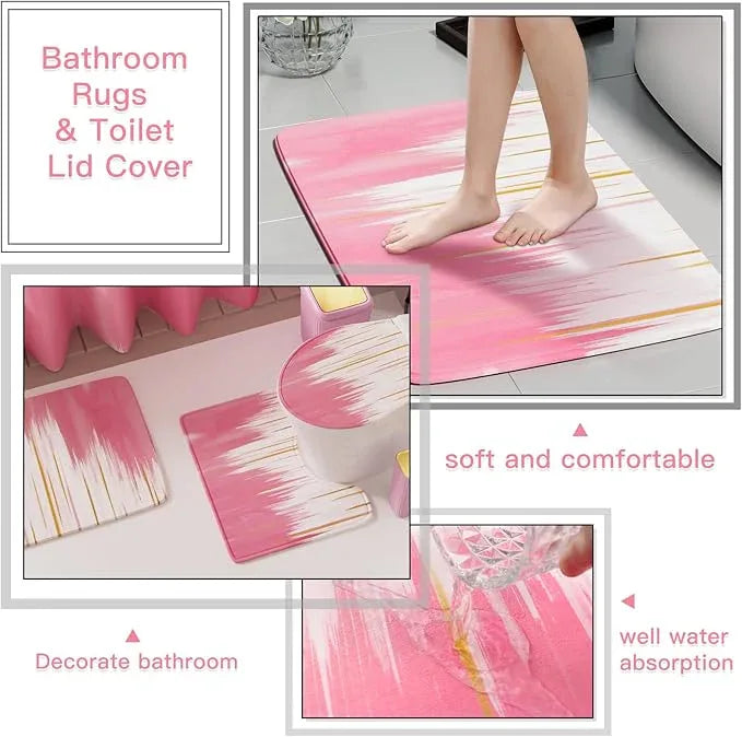WSBArt 32PCS Bathroom Sets with Shower Curtain and Rugs-Grey Bathroom Accessories,Non Slip Bathroom Rugs Set with Toilet Lid Cover, Waterproof Shower Curtain, 3PC Soap Dispenser with Trash Can - ModernBath