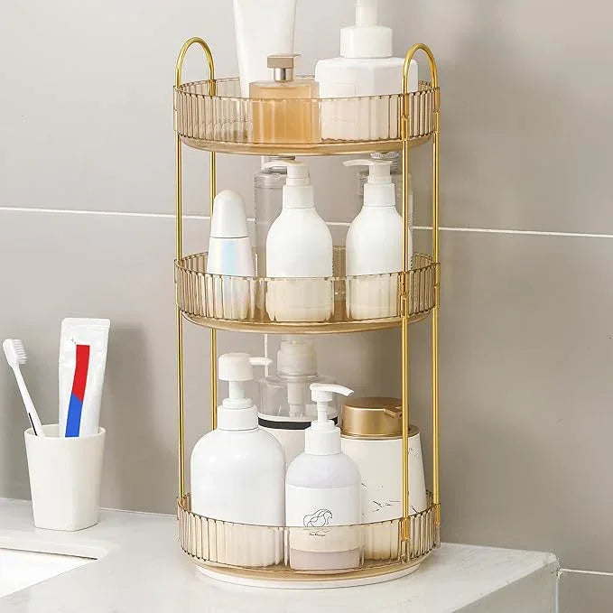 YCIA&DONE 360 Rotating Makeup Organizer and Storage for Vanity Countertop 3 Tiers, High Capacity Cosmetic Skincare Perfume Organizers for Dresser Bathroom Lazy Susan (Amber Gold) - ModernBath