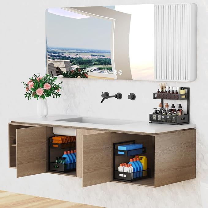 Under Sink Organizer Pull Out Cabinet Organizer Adjustable Height 2 Tier with Sliding Drawers Kitchen Bathroom Organizer and Storage(1pc) - ModernBath