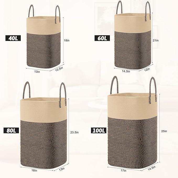 Laundry Basket,Woven Cotton Rope Laundry Hamper,Versatile Storage for Dirty Clothes,Baby Toys,and Blankets in Bathroom, Nursery,and Living Room (Jute, 100L) - ModernBath