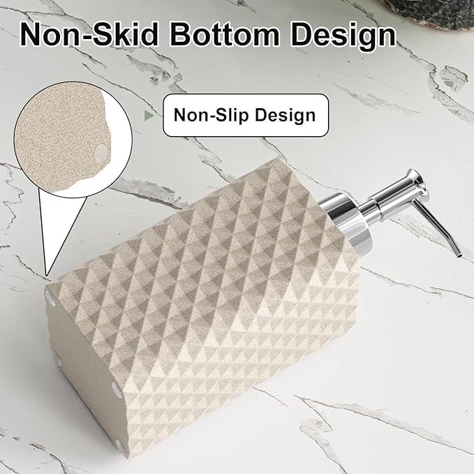 Bathroom Accessories Set Resin 6PCS, Square Toothbrush Holders Set Complete with Soap Dispenser, Vanity Tray, Tumbler, Cups and Cotton Swab Jars (Beige Diamond, Resin Bath 6 PCS) - ModernBath