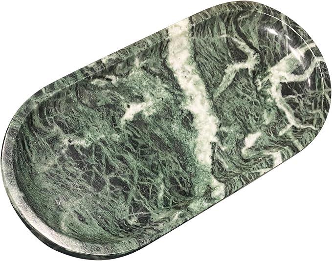 SWRONP Marble Tray for Kitchen Counter,Stone Tray for Bathroom Countertop,Dresser Vanity Decor Tray,Storage Trays for Perfumes,Candles,Jewelry (Dark Green) - ModernBath