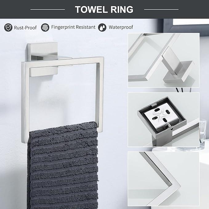 TQKAG 6-Piece Bathroom Towel Bar Sets Brushed Nickel 23.6 inch Towel Bar Stainless Steel Towel Ring Coat Hook and Toilet Paper Holder Bathroom Hardware Set Wall Mounted Bathroom Accessories Kit - ModernBath