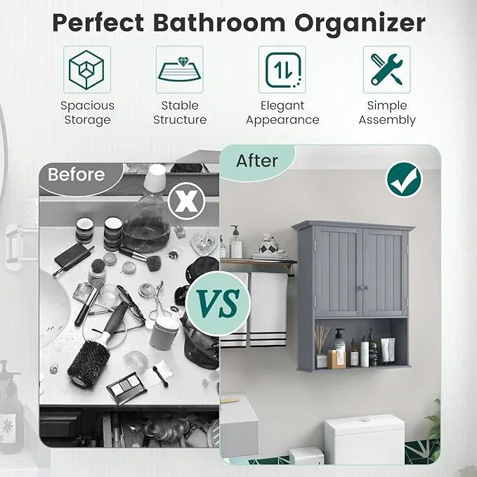 Giantex Medicine Cabinets, Wall Mounted Bathroom Cabinet with Adjustable Shelf, 2-Door, Bathroom Storage Cabinet Over The Toilet, Living Room, Kitchen, Laundry Room, Cupboard (Gray) - ModernBath