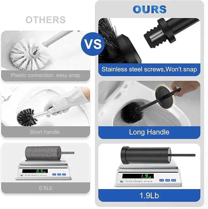 Black Toilet Brush and Holder Set, 304 Stainless Steel Heavy Duty Toilet Bowl Brush and Holder with Long Handle, Removable Inner Bowl and Splash Protection Modern Toilet Cleaner Brush for Bathroom - ModernBath