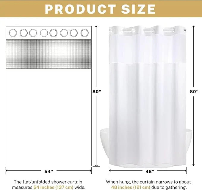 WONICY Small No Hook Shower Curtain with Snap in Liner, Polyester Textured Shower Curtain with Liner Set, Waterproof Washable Hotel Style Shower Curtains for Bathroom, 54Wx80H, White - ModernBath