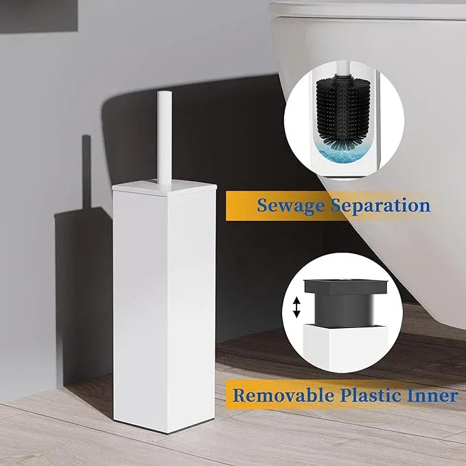 RUACQ Toilet Brush and Holder Set,Square Toilet Bowl Brush for Bathroom with 304 Stainless Steel Handle Toilet Cleaner Brush with Durable Scrubbing Bristles,Splash-Proof (White) - ModernBath