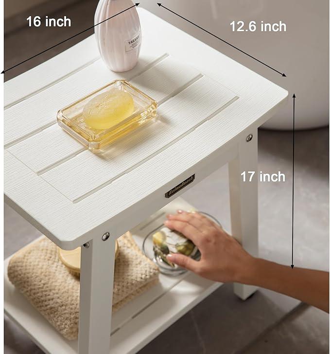 KaimuBench HDPS Shower Bench, White Plastic Shower Stool Seat for Shaving Legs, Spa Bath Seat, Heavy Duty Waterproof, Non-Slip, No Maintenance - ModernBath