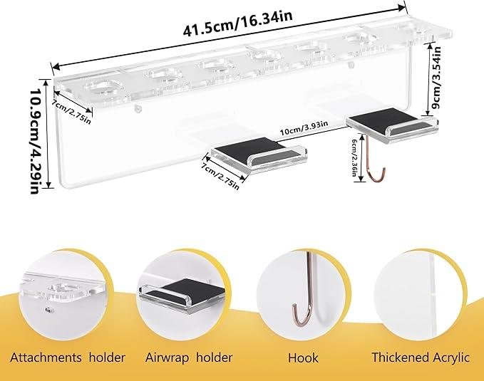 Affogato Wall Mount Holder Compatible with Dyson Airwrap Styler Accessories Acrylic Storage Holder Compatible with Dyson Airwrap Attachments Organizer Rack for Wand Barrels Brushes, Transparent Clear - ModernBath