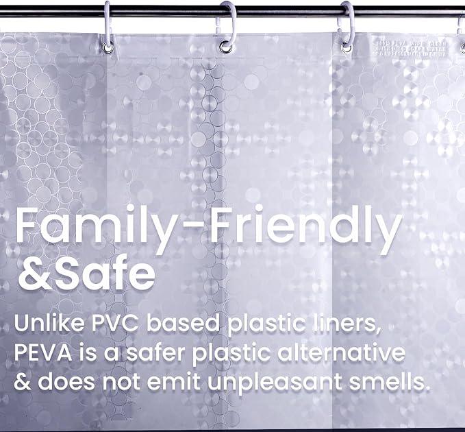 LiBa PEVA Shower Curtain Liner with 12 Plastic Rings, 8G Waterproof Shower Liner, 72x72 Inch Clear Shower Curtain with Magnets, Weighted Bathroom, 3D Clear Bubbles Pattern - ModernBath