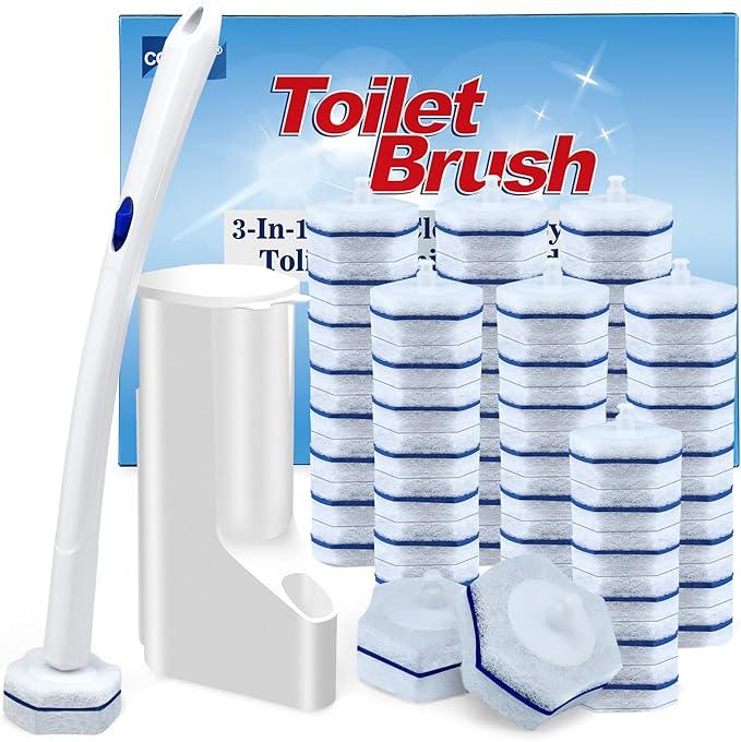 COBETE Disposable Toilet Brush Wand Kit with 56 Refills, Efficient Deep Scrubbing Toilet Bowl Cleaner Wand for Bathroom Toilet Cleaning - ModernBath