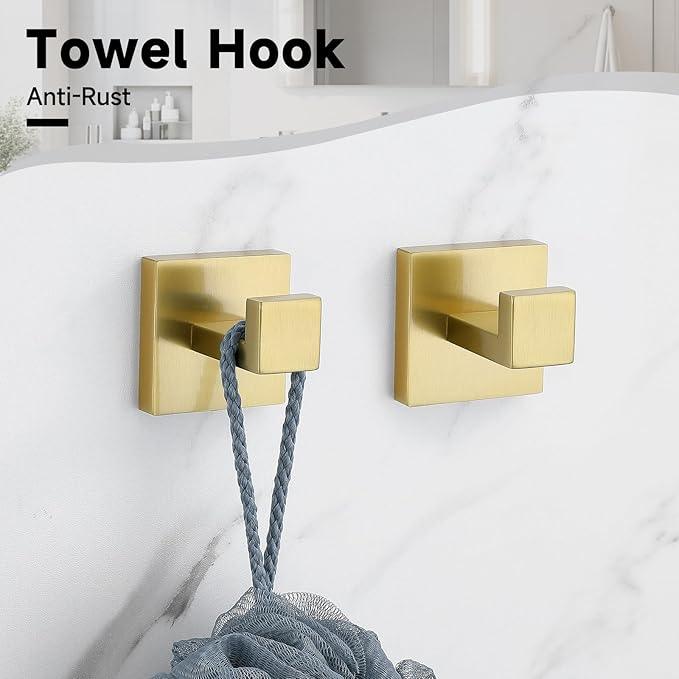 TNOMS Brushed Gold 5-Pieces Bathroom Hardware Set Towel Bar Set,Stainless Steel Bathroom Hardware 23.6 Inch Towel Bar Towel Holder Set Wall-Mounted - ModernBath