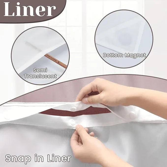 SORTTO No Hook Slub Textured Shower Curtain with Snap in Liner - Burgundy Fabric Outer Curtain & Waterproof Inner Liner, Hotel Style with See Through Top Window, 71x74 in - ModernBath