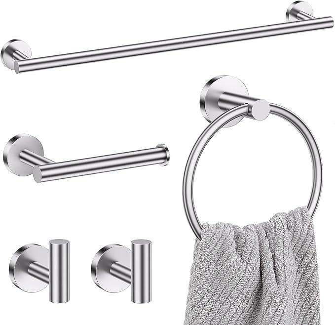 Lairuier 5 Pieces Brushed Nickel Bathroom Accessories Set, 23.6 Inch Bath Towel Bar Set, SUS304 Stainless Steel Bathroom Hardware Set Round Toilet Paper Holder Set Wall Mounted - ModernBath