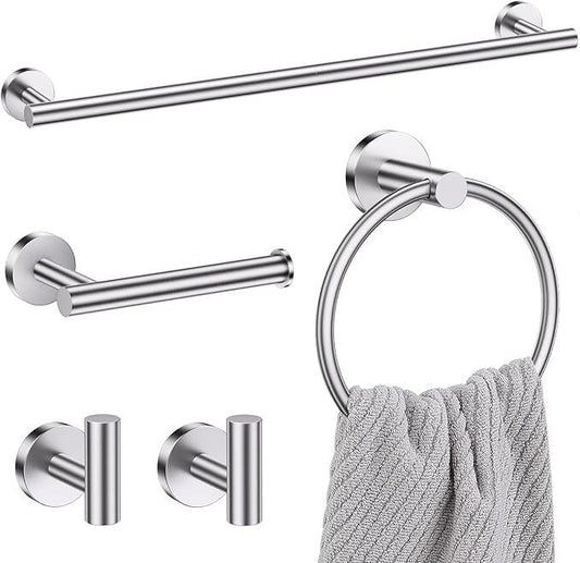 Lairuier 5 Pieces Brushed Nickel Bathroom Accessories Set, 23.6 Inch Bath Towel Bar Set, SUS304 Stainless Steel Bathroom Hardware Set Round Toilet Paper Holder Set Wall Mounted - ModernBath