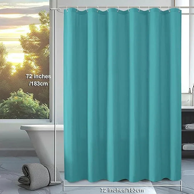 OVZME Zora Solid Turquoise Shower Curtain for Bathroom, Fabric Shower Curtain- Soft Cloth & Hotel Spa Quality, Water Repellent, Machine Washable Shower Curtain Set with 12 Hooks, Grommet Top, 72Wx72L - ModernBath