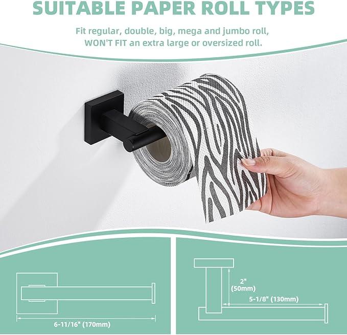 Suyar Bathroom Accessories Set, SUS 304 Stainless Steel Bathroom Hardware Set 4 PCS, Include Robe Hook, Toilet Paper Holder, Hand Towel Holder, Towel Bar, Matte Black - ModernBath