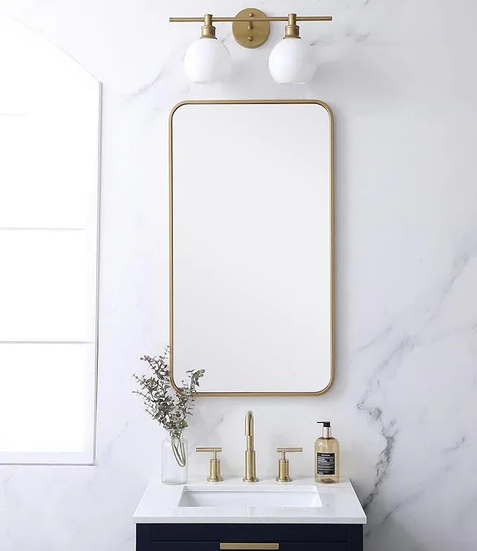 ARS Concepts Aura, Soft Corner Metal Rectangular Mirror 20X36 Inch in, Modern, Brass - ModernBath