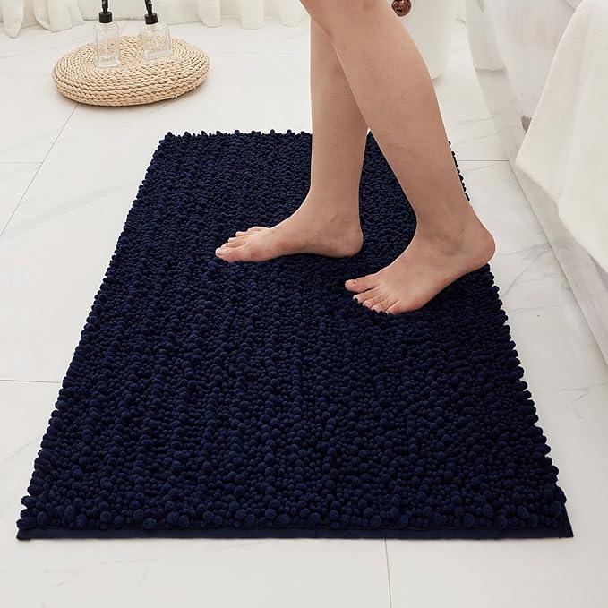 Ruggnovea Chenille Bathroom Rugs Non Slip Washable 36x24, Extra Thick Soft Absorbent Chenille Bath Mat, Non-Slip Barrier Backing, Quick Dry Machine Washable Bath Mats Tub, Shower,Floor/Sink,Navy Blue - ModernBath