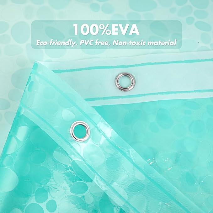 WELTRXE 8G EVA Clear Teal Shower Curtain with 3D Pebbles Design, 72x72 Inches Plastic Waterproof Shower Curtain Liner with Magnets/12 Hooks/Rustproof Grommets for Bathroom, Heavy Shower Liner - ModernBath