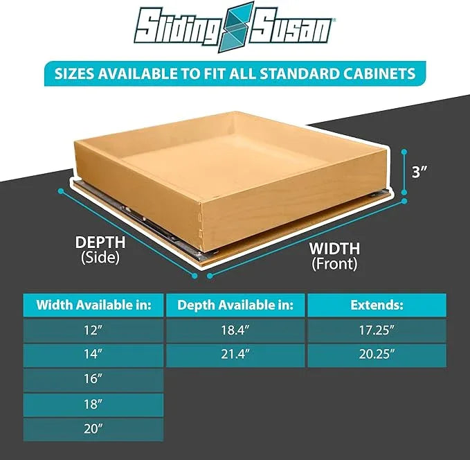 SlidingSusan Pull Out Drawer Organizer for Cabinets, Gliding Soft Close Shelves for Kitchen, Pantry, Bathroom, & Storage Organization, Hard Rock with MDF Core, 20 Inch Wide x 18 Inch Deep - ModernBath