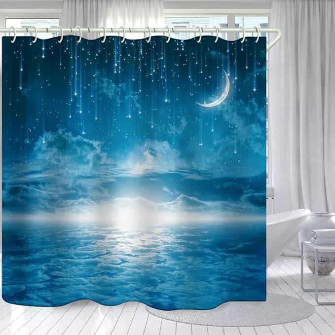LYFANS Bathroom Features Blue Starry Sky 3D Shower Curtain, Luxurious Bathtub Waterproof Shower Curtains, Bright Fabric Shower Curtains, Size (72x79 inches) - ModernBath