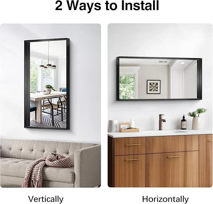 NIMURY Black Bathroom Mirror, 40x20 Inch Rectangular Framed Mirror, Large Wall Mounted Bathroom Vanity Mirror Over Sink for Bedroom,Restroom, Living Room, Hangs Vertically or Horizontally - ModernBath