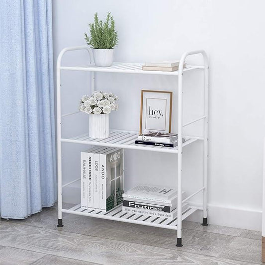 JSB 3-Tier Adjustable Shelving Unit, Heavy Duty Storage Rack Organizer Metal Corner Shelf for Kitchen Living Room Laundry Pantry Bathroom (White, 3 Tier)… - ModernBath