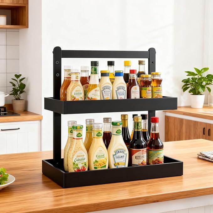 Bamboo Undersink Organizer Storage - 2-Tier Cabinet Shelf with Adjustable Levels, Under Sink Storage Slide Out for Cabinet Pantry Kitchen Bathroom (Black) - ModernBath