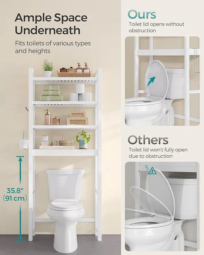 SONGMICS Over The Toilet Storage, 4-Tier Over Toilet Bathroom Organizer with Adjustable Shelves, 10.2 x 24.8 x 72.8 Inches, Space-Saving, Cloud White UBTS041W01 - ModernBath